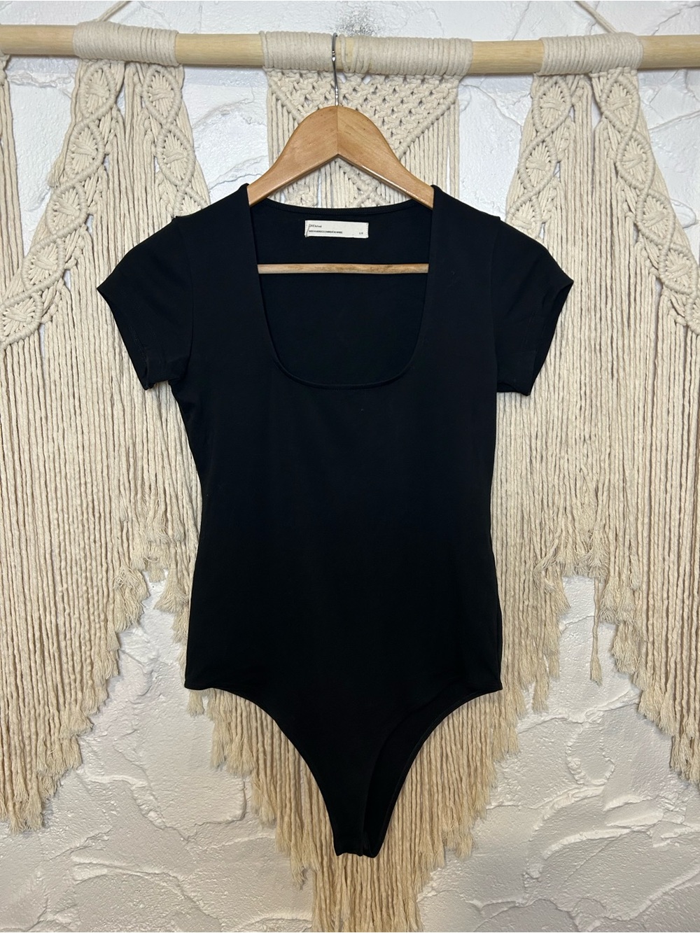 Oak + Fort Oak Refined Black Short Sleeve Bodysuit Capsule Wardrobe Minimalist - Picture 4 of 13